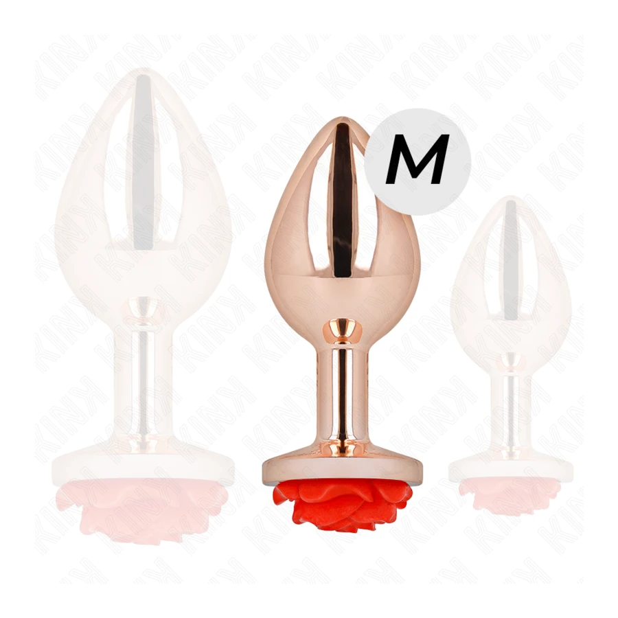 KINK - PLUG ANAL DE OURO ROSA COM ROSA VERMELHA M